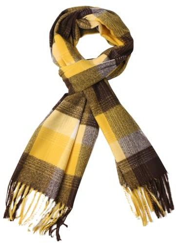 TZ Promise Winterschal mit Fischgrätenmuster, Hahnentrittmuster, Kaschmir-Haptik, klassisch, weich, luxuriös, für Damen und Herren, Gelb/Braun (64), Einheitsgröße