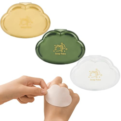 WeddHuis 150 Mini Seifenblätter 3 Boxen Reise Seife Tragbare Papierseife für Camping Outdoor Reisen (Gelb + Grün + Klar)