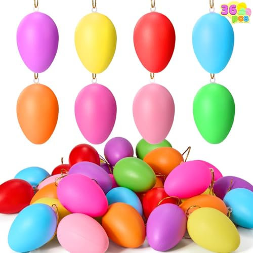 JOYIN 36 pcs 6cm Bunte Ostereier zum Aufhängen, Plastik-Ostereier für Party-Dekorationen zum Osterthema, Osterbaumschmuck, Festbedarf