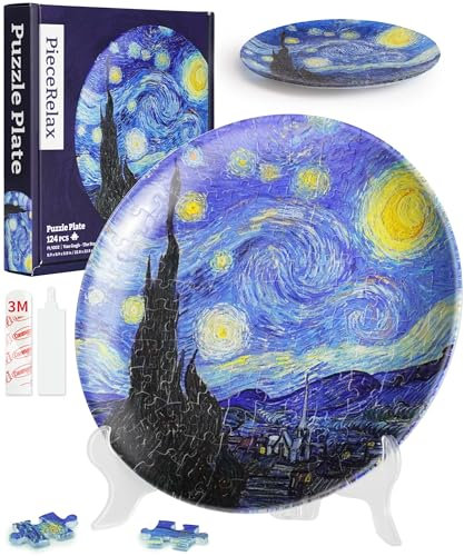PieceRelax 3D Puzzle Plate 124 Pieces - Van Gogh - The Starry Night, Decorative Jigsaw for Home & Gift [PL1002]