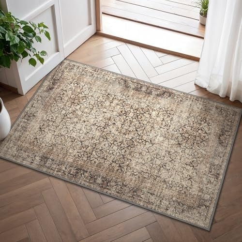 BEIMO Boho Teppich Wohnzimmer Schlafzimmer Vintage Waschbare Teppich Kurzflor rutschfest Teppiche für Küche 60X90CM