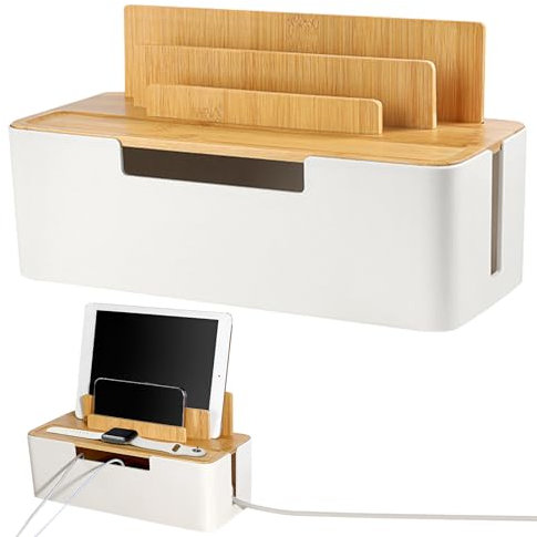 Organisateur de gestion des câbles, boîte de rangement de câbles, boîte de rangement avec couvercle en bois, organisateur de câbles de bureau, pour téléphones, tablettes, montres intelligentes,