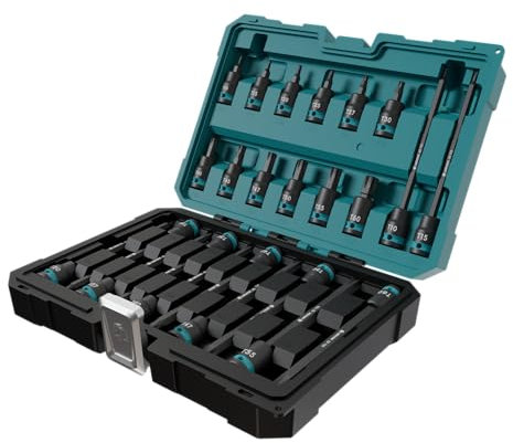 LIBRATON Clé à Douille Embouts Torx Entraînement 3/8, Douille Torx Extra Longue, Douilles Torx à Impact en Acier Allié S2, 24 Pièces Douilles Torx d'embouts, T10-T60, Douille Étoile Long de 2 et 6