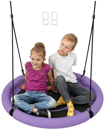 AIYAPLAY Columpio nido de 98 cm de diámetro, columpio de jardín, altura regulable, soporta hasta 150 kg, duradero y resistente a la intemperie, columpio colgante para niños, para exteriores e