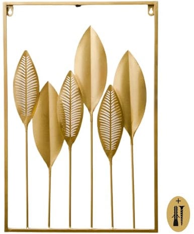 VieDéco Metallbilder Wanddeko gold 60x40cm Blätter-Design | Wanddeko Metall | Wandbild Metall | Wandbilder Wohnzimmer Schlafzimmer