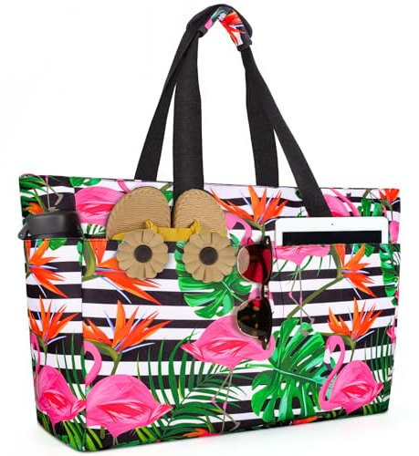 ISEYOU Borsa Mare Grande XXL Famiglia, Borsa Spiaggia con Chiusura Zip e Impermeabile, Leggera e Pieghevole, Multitasche ad Ampia Capacità Borsello Tracolla Donna per Shopping, Viaggio, Campeggio