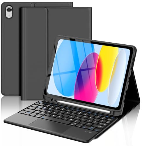 FOGARI Keyboard Case for iPad 10th/A16 11th Generation, iPad 10.9 inch 2022/11 inch 2025 Case, Multi-Touch Keyboard, UK Layout Bluetooth Detachable, Black