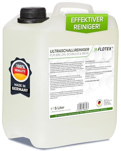 FLOTEX - Hocheffektives Ultraschallreiniger Konzentrat 5L für Brillen, Schmuck & Mehr I Schonendes Reinigungsmittel für Ultraschallgeräte für empfindliche Teile
