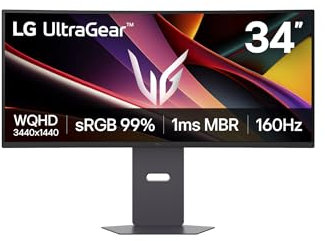 LG Ultragear 34G600A-B Gaming-Monitor, 34, UWQHD (3440x1440), 160Hz, 1ms MBR, HDR10, AMD FreeSync Premium, VA, Curved 1800R, 2X HDMI 2.0, Lautsprecher, Schwarz