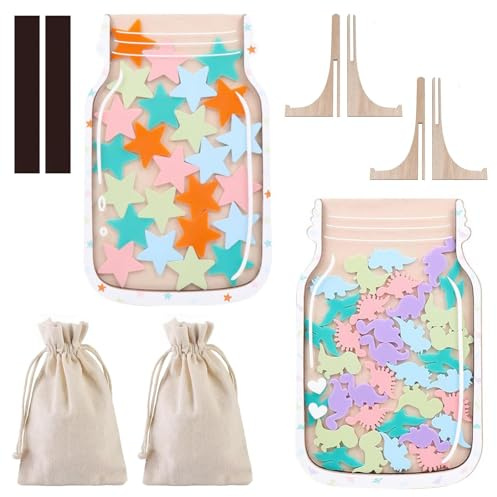 2Pcs Reward Jar for Kids - Star & Dinosaur Reward Jar for Toddlers' Toilet Potty Training Magnetic Reward Charts Tokens Incentive Good Behavior Daily Chores Reward Jars Boy & Girl School Classroom