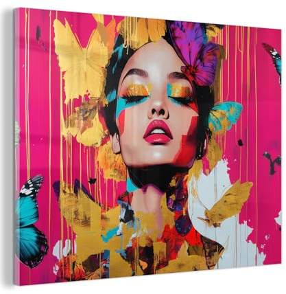 MuchoWow© Glasbilder Deko Schlafzimmer Aesthetic Wohnzimmer Glas Gemälde | 80x60 cm - Foto Geschenk Living Room Decoration Frau - Abstrakt - Bunt