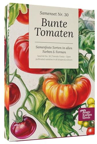 Magic Garden Seeds Bunte Tomaten Samenbox mit 9 samenfesten Sorten | Cocktail-, Fleisch- und Salattomaten in Gelb, Rot und Violett • Für Garten, Topf und Hochbeet