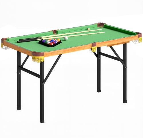 SPORTNOW 4FT Folding Pool Table Mini Pool Game for Kids and Adults Green | Billiards Table Set, with 2 Cues, 16 Balls, Chalk, Triangle, Brush