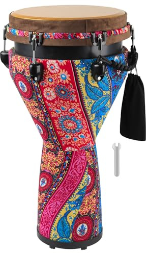 GOGHOST Freestyle Mechanically Tuned Djembe 12 Inch Head - 12 x 24 Modern Key-Tuned Djembe with Synthetic Resonant Shell, Professional African Hand Drum for Performers