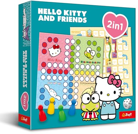 Trefl - 2-in-1-Spiel: Ludo, Schlangen und Leitern: Hello Kitty, Hello Kitty | Für Kinder ab 4 Jahren, 2-in-1-Spiel, Familienbrettspiel mit Hello Kitty, doppelseitiges Spielbrett, einfache Regeln