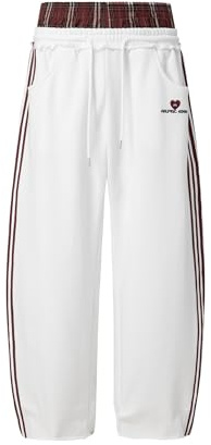 Aelfric Eden Karierte Patchwork Jogginghose Herren Plaid Patchwork Sweatpants Damen Freizeithose Casual Sporthose Streetwear High Waist Bequeme Lockere Hosen