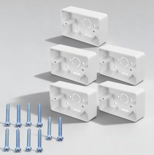 5Pcs Surface Mount Outlet Box with Screws, Single Gang Electrical Box, Plastic Enclosure Surface Receptacle for Wall Mounted Switches and Outlets Cabinet Kitchen Garage Indoor Use 4.7x2.8x1.2IN