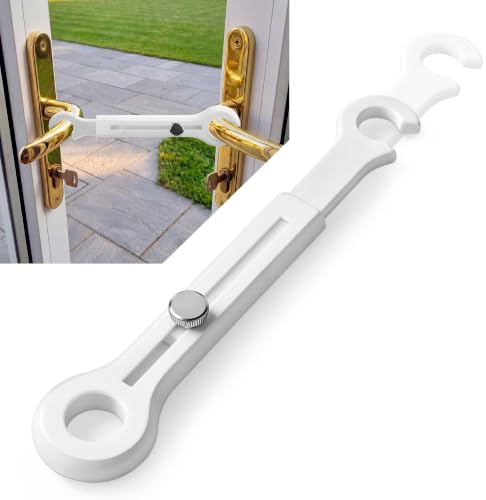 Adjustable Length French Door Retainer, Patio Door Restraint Strap for Ventilation Aid and Pet Access, No-Drill Doors Opening Restrictor for Cats & Dogs, Anti-Slam Breeze Control for PETG
