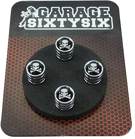 Garage-SixtySix 4 Ventilkappen Skull with Bones in Chrom/Modell: Detroit