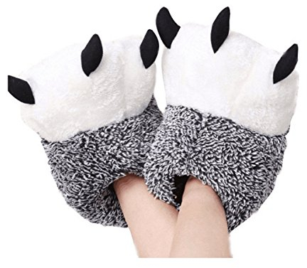 LANFIRE Unisex Weichem Plüsch Hause Hausschuhe Bärenkralle Hausschuhe Tier Kostüm Pfote Krallen Schuhe (38-39 EU, Grey)