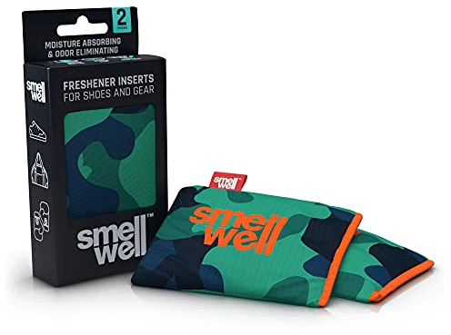 SmellWell Active Geruchsentferner - Schuhdeo - Bambusaktivkohle Geruchsabsorber - Feuchtigkeitsabsorber für Schuhe,Taschen und gegen Schweißfüße - lästige Gerüche - Camo Green, 1 Paar, 2 x 50g