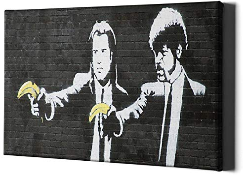 Banksy Pulp Fiction Auf Leinwand Kunst - Wand Lustiger Filmdruck Gerahmt - Street Graffiti Große Bananen Kanone Samuel Jackson Drucke Hang Dekor Geschenk