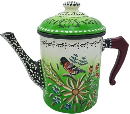 Petite cafetière ancienne verte, en aluminium