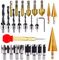 26pcs Woodworking Chamfer Drilling Tools Includes 6 Countersink Drill Bits, 7 Three Pointed Countersink Drill Bit with L-wrench, 8 Wood Plug cutter, 3 Step Drill Bit, and Automatic for Wood DIY