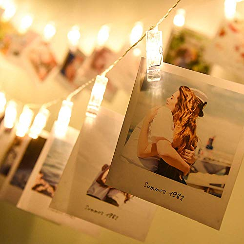 MODOAO 20 LED-Fotoklammern Lichterketten 3m, Fotoklammern Batteriebetriebene Weihnachtslichterketten Perfekt zum Aufhängen von Fotos, Notizen, Malereikarten und Memos Indoor Outdoor-Dekoration
