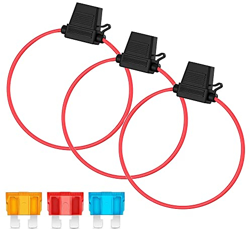 Gebildet 3pcs 16AWG Sicherungshalter mit Draht für KFZ LKW, 32V 20A Flachsicherung Wasserdicht Halter ATO, Inline Blade Fuse Holder mit 3pcs Standard Flachsicherungen (5A/10A/15A)
