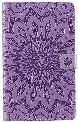 Artfeel Coque pour Samsung Galaxy Tab A 8.0 Pouce 2019 T290 T295,Tournesol en Relief Slim Cuir Portefeuille Support à Rabat Étui avec Porte-Carte Fermeture Magnétique Housse,Fleur Violet