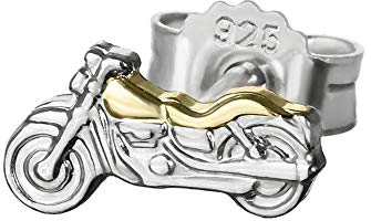NKlaus Einzel Motorrad klein 925 Sterlingsilber Ohrstecker Bicolor 8 * 4mm Silber Ohrring 4833