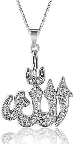 Halukakah Goldkette für Männer Iced Out,Platin Weißgold Allah Islam Symbol Anhänger Halskette,Volle Cz Labordiamanten Zinken-Set,mit Baby Tennis Kette 50cm,Kostenlose Geschenkbox
