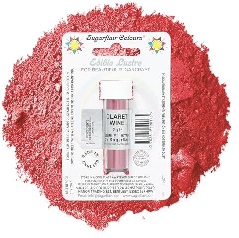 Sugarflair Claret Wine Edible Lustre Dust, Add a Lustrous Shine to Cakes or Decorations. Brush On or Add Rejuvenator to Create Eye-Catching Edible Paint, Gives Shine to Your Bakes - 2g