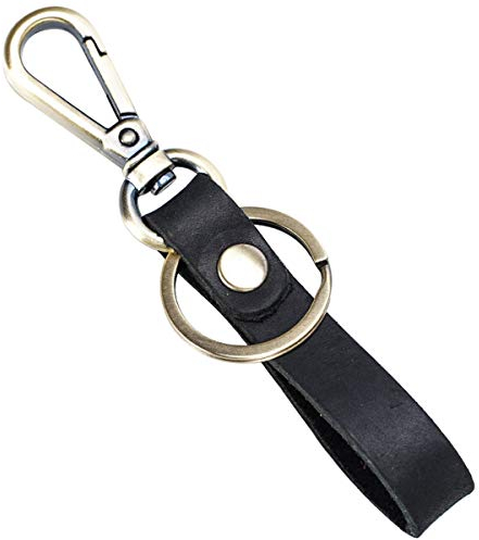 Aileder Leder-Schlüsselanhänger für Auto, Gürtel, Schlüsselhalter, verrücktes Pferd, Lederband, Valet, Schlüsselanhänger, Schlüsselband (schwarz)