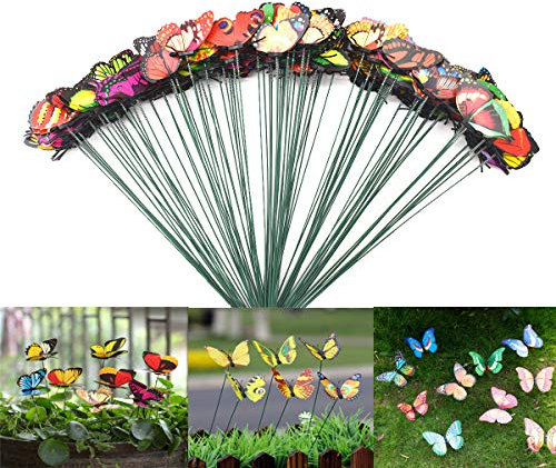 DBAILY Papillon de Jardin sur Bâtons Coloré Faux Papillon Décor pour Plante Cour Décoration Ornements（100pcs）