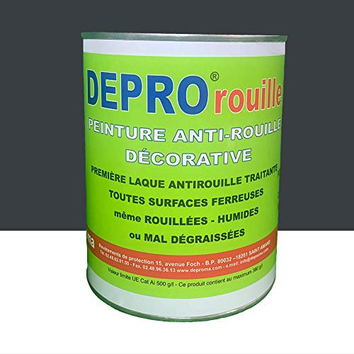 DEPROMA Peinture anticorrosion - Peinture pour Fer - Glycéro Antirouille - Sans sous-couche directe sur rouille - 2.5kg (RAL7016)
