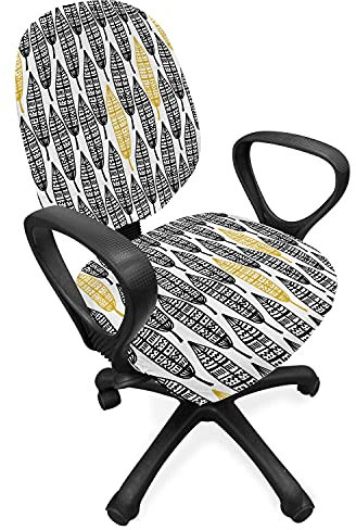 ABAKUHAUS Feder Bürostuhl Schonbezug, Style Art Tribal, dekorative Schutzhülle aus Stretchgewebe, Senf Weiß