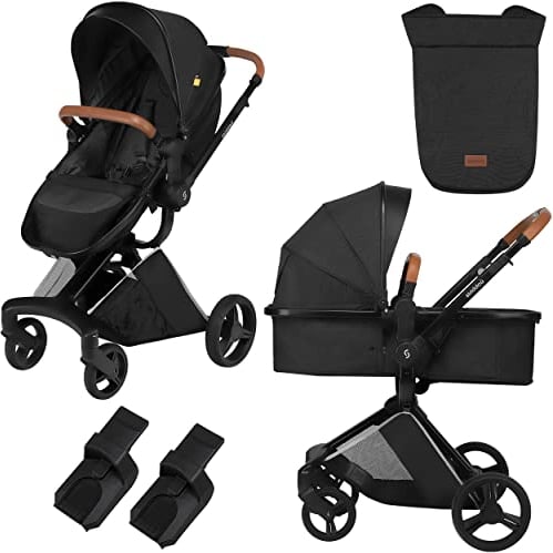 skiddoü Kinderwagen 2 in 1 Nasjo, leichter Buggy und Babywanne, robuste Aluminiumrahmen, kompakte Größe, Blockademöglichkeit der Vorderräder, Handbremse, Belüftungssystem, schwarz, 2020071, Standard