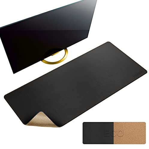 MAIDERN Schreibtischunterlage 100x40cm, Kork & PU-Leder Zweiseitig Tischunterlage,Extra Große Mauspad, Wasserdichte Schreibunterlage Leder auf Schreibtischen,Büro und Zuhause Tischunterlage (schwarz)