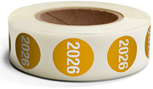 Betriebsausstattung24 Jahreszahlen Aufkleber 2026 500 Stück auf Rolle 4,0 cm Ø Papier, selbstklebend permanent haftend blickdicht Ordnerbeschriftung Jahreszahlaufkleber Jahres Sticker
