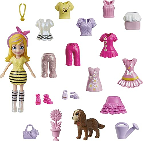 Polly Pocket Fashion Doll – HKV89 – Set Puppe mit Gelenken, 7,6 cm + 18 Zubehörteile