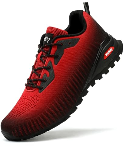 Kricely Traillaufschuhe Herren Leicht Atmungsaktiv Wanderstiefel rutschfest Laufschuhe Outdoor Fitness Straßenlaufschuhe(Rot 43.5)