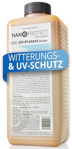 Nanoprotect UV-Protect | Holzöl | UV-Schutz | Witterungsschutz | Langzeitschutz gegen Vergrauung, Austrocknung und Rissbildung | 1 Liter | Garapa - hellbraun | Für ca. 7 - 10 m²
