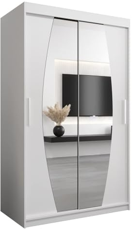 ABIKSMEBLE Armoire Elypse avec Porte Coulissante et Miroir - Dressing pour Chambre Adulte - Penderie Vêtement - Garde-Robe - Placard 2 Portes - Closet