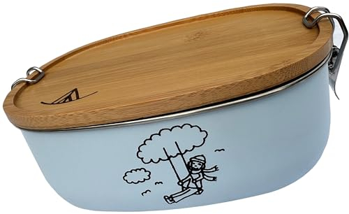 Ringwald Lunchbox Kinder (Blau) Schule Bentobox Fächer BPA-Frei Bambussdeckel Edelstahl Vesperbox Kita