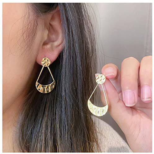Cimenexe Bohemian Fan Shaped Earrings Gold Hollow Teardrop Earrings Hammered Coin Moon Dangle Earrings Textured Raised Fan Stud Shape Earrings Jewelry for Women and Girls Gifts