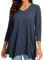 Enmain Tunique Bleu Femme Longue Grande Taille Col V Chemisier à Manches 3/4 Chic et élégant Tuniques à Couleur Unie Haut Ample pour Femmes,Bleu 1,XL