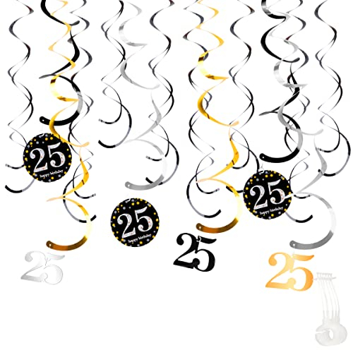 Encuryna 12 Stück 25 Jahre alte Geburtstag Hängende Wirbel Dekorationen, Partydekoration Luftschlangen, 25 Jahre Folien Wirbel Girlanden Hängedeko für Partybevorzugungen, Jahrestag, Geburtstag
