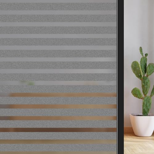 ConCus-T Fensterfolie, Sichtschutzfolie, selbstklebend, mattiert, Fensteraufkleber, keine Kleberfolie, Streifen, Vinyl, statische Haftung, Tür, Fenster, durchscheinendes Schwarz, 90 × 400 cm